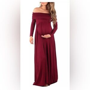 NWT off shoulder burgundy maxi maternity dress